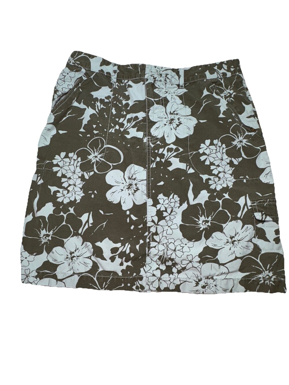 Eddie Bauer Floral Skirt Womens Size 12 GreenishBrown Aqua Cotton Gorpcore Cargo
